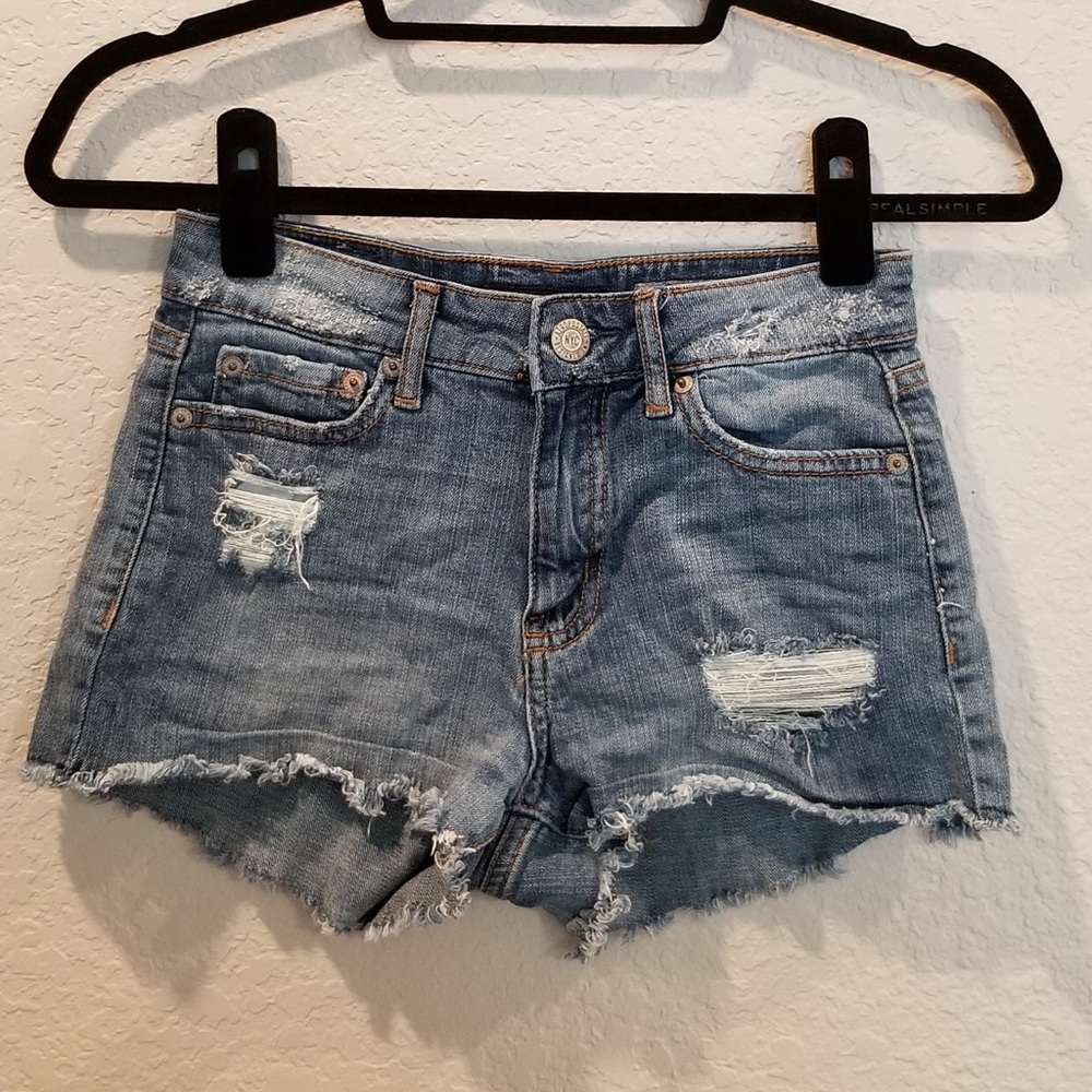Aeropostale Distressed High Waisted Shorty Shorts
